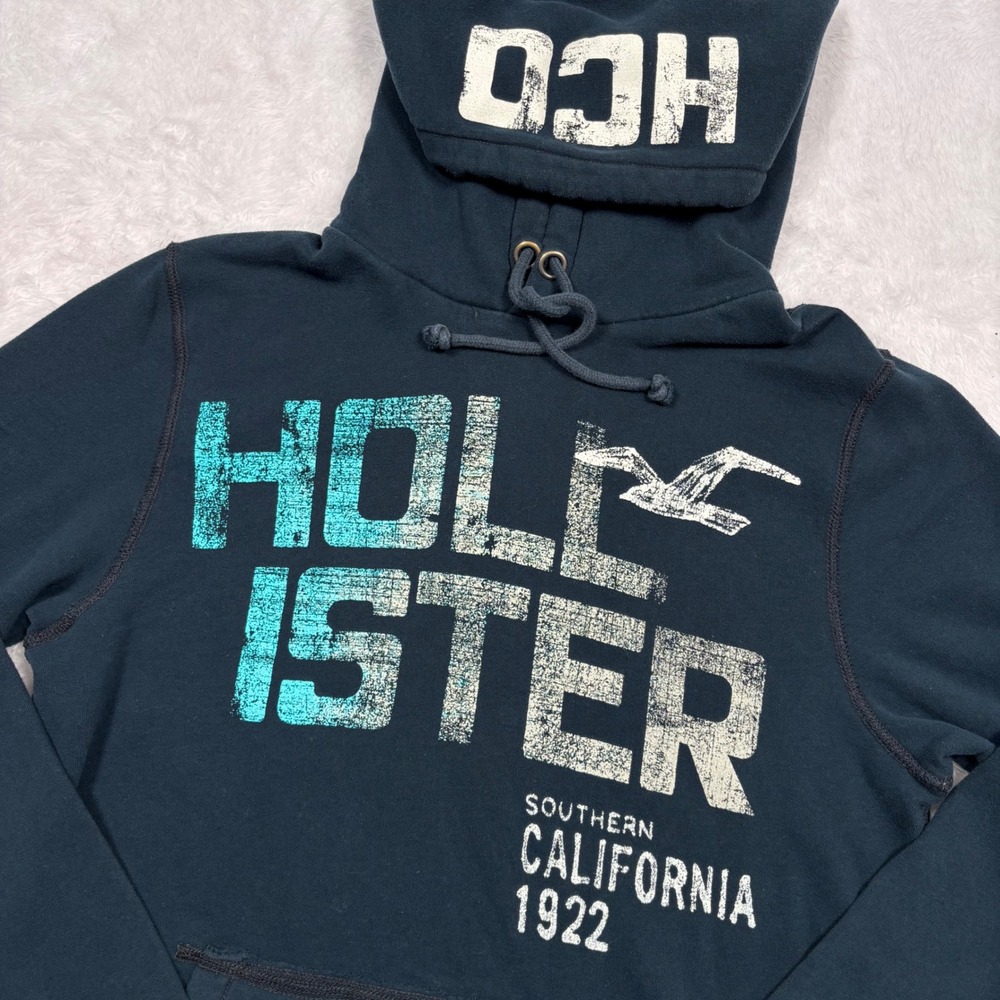 VTG Y2K Hollister Hoodie Mens M Navy Blue Southern California Graphic Spellout